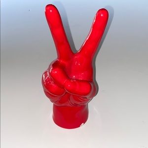 Red Peace Sign Hand Stand